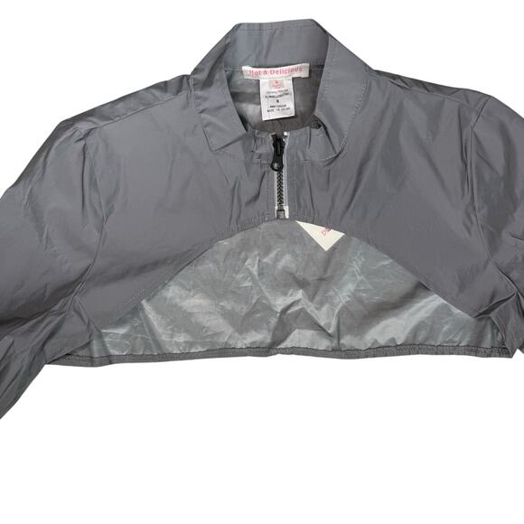 Gray Cropped Windbreaker Jacket Sz Small Reflective Fabric Bolero Style Festival - Picture 11 of 15
